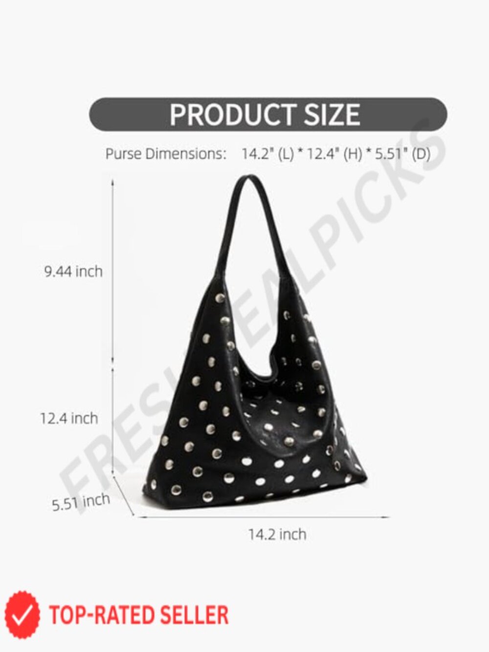 Studded Slouchy Hobo Bag Vegan Leather Shoulder Tote Purse Y2K Punk - Picture 6 of 7